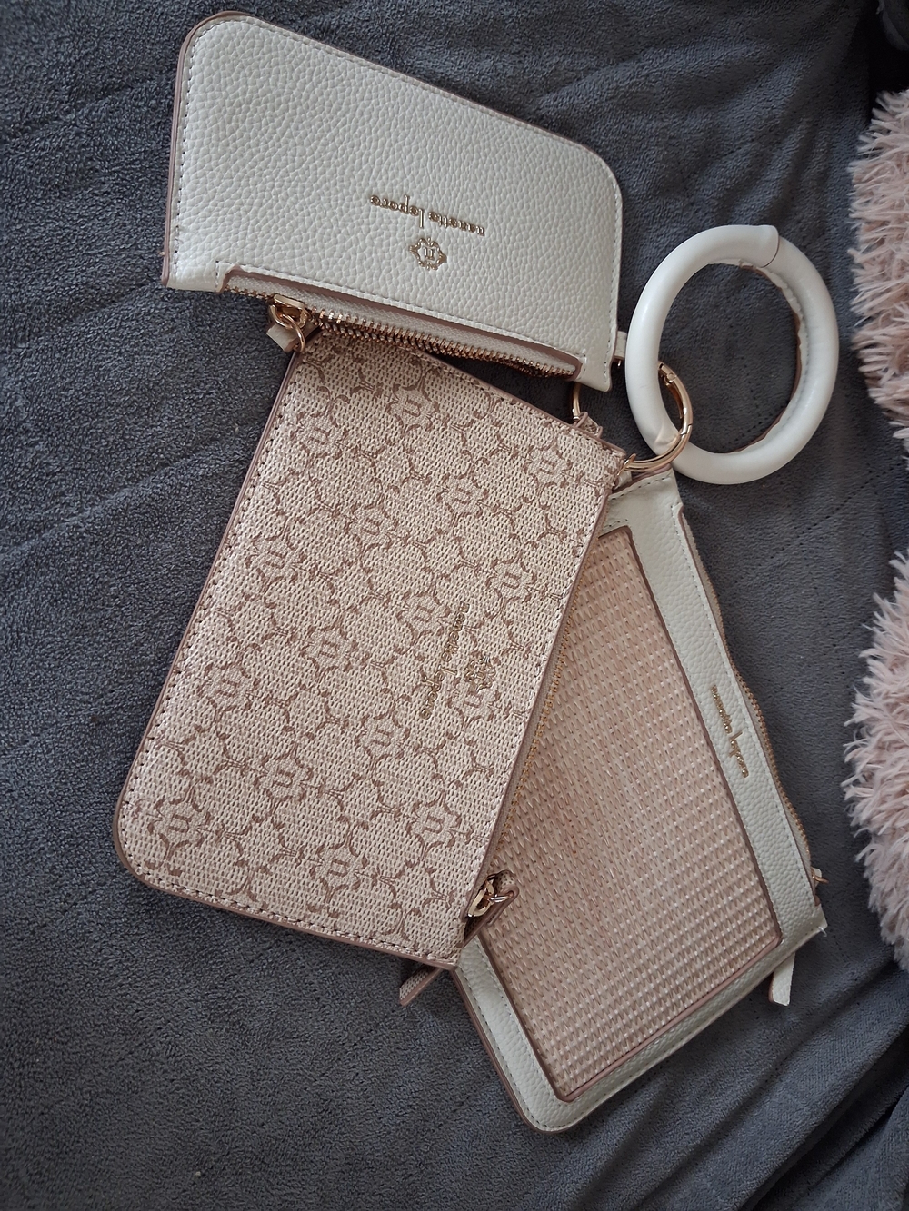 Cream and Rose Gold Wristlet Set by Unknown Brand